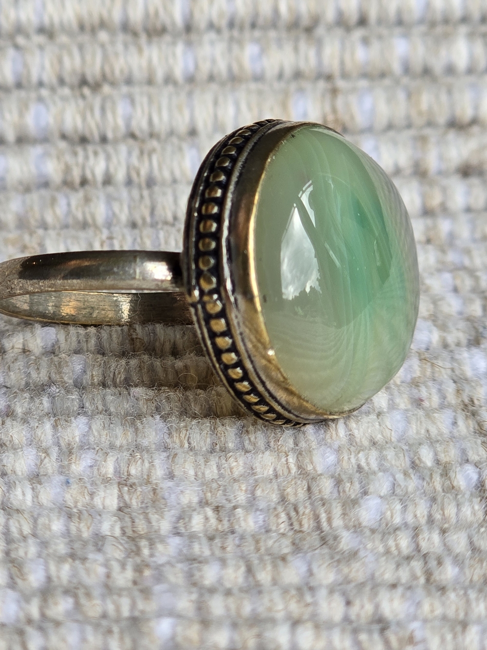 Vintage Oversized Green Banded Agate Cocktail Statement Ring